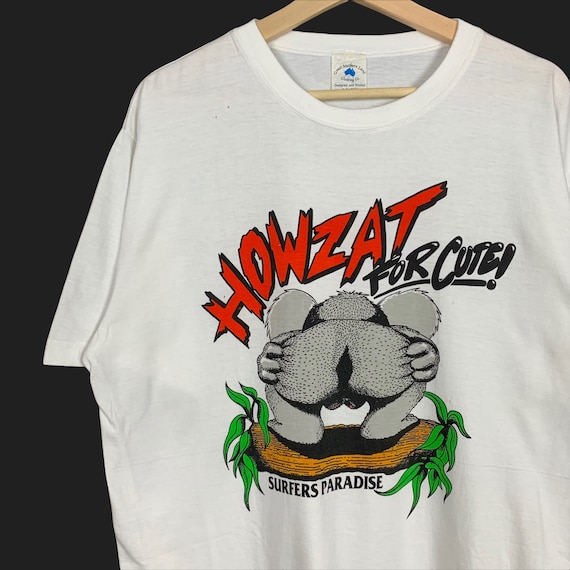 Vintage 90s Howzat Tee T - Shirt Large Funny Punk Censored