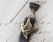 ANTIQUE RARE Kanzashi Sparrow Hairpin Japanese, flying bird, gilded bird, oxidised silver, symbolic hairpin, very old, well made, detailed