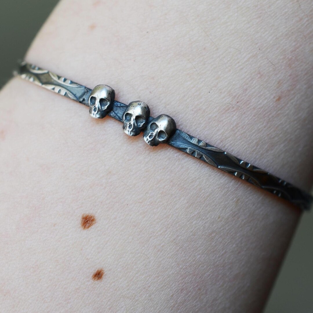 ANTIQUE Three Musketeers, Memento Mori Skulls Catacomb Bangle