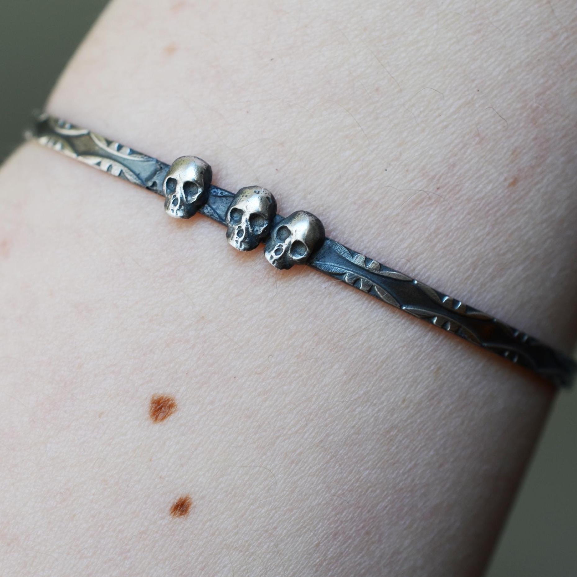ANTIQUE Three Musketeers, Memento Mori Skulls Catacomb Bangle