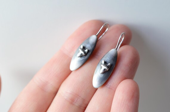 ANTIQUE Cufflink Conversion Elongated Tiny Fox He… - image 2