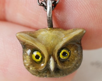 Enamel Wise Owl Sterling Silver Pendant. Unique handmade cute forest animal jewelry! Big eye bird