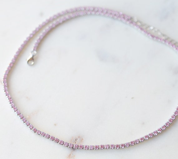 Pink Classic Choker Necklace Sterling Silver, rho… - image 2