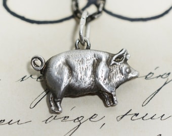 SALE! 3D Piggy Sterling Silver Charm Pendant, handmade new after antique original, 925, good luck, souvenir, pig swine funny fun gift idea
