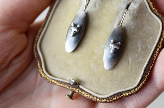 ANTIQUE Cufflink Conversion Elongated Tiny Fox He… - image 5