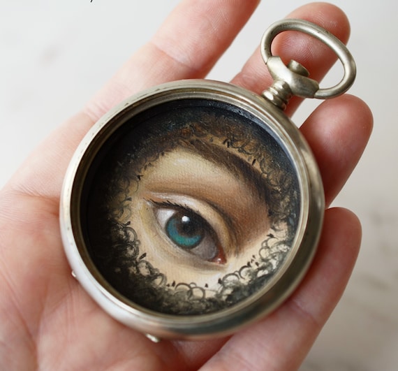 ANTIQUE Lace Mask Lover"s Eye Watch Case Pendant … - image 1