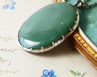 ANTIK-Georgian Victorian seltene tiefere Farbe Türkis Chalcedon Sterlingsilber-Statement-Anhänger - recycelte Komponenten, einige neue Teile!