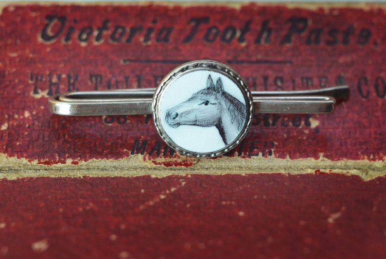 scarf ornament or for conversion VINTAGE Enamel Horse Pin black and white money clip coat pin Tie pin rare boho