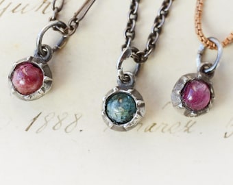Sterling Silver Tourmaline Charms With Pinched Collet Setting. Moulded and recast after Georgian riviere necklace component! Choose yours!
