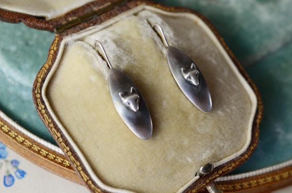 ANTIQUE Cufflink Conversion Elongated Tiny Fox He… - image 3