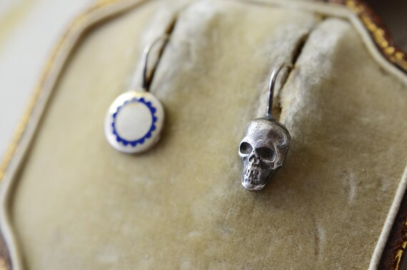 ANTIQUE Cufflink Conversion With Blue Decorative … - image 4