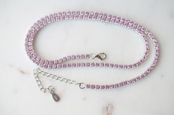 Pink Classic Choker Necklace Sterling Silver, rho… - image 3