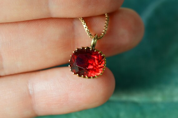 ANTIQUE Victorian Oval Crown Setting Ruby Paste P… - image 4