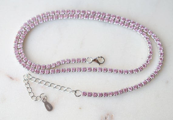 Pink Classic Choker Necklace Sterling Silver, rho… - image 1