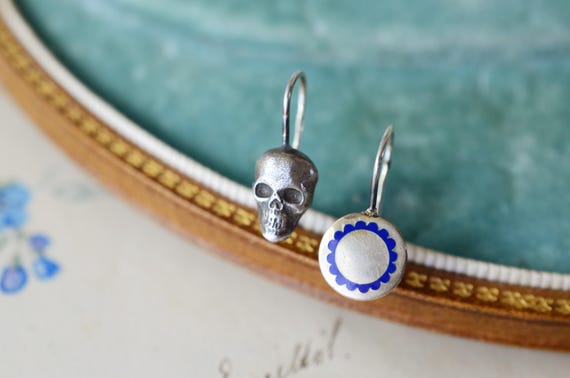 ANTIQUE Cufflink Conversion With Blue Decorative … - image 7