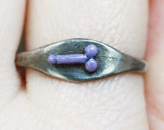 Ancient Roman Style Purple Enamel Fertility Ring in Sterling Silver, after ancient design, figa, virility, fun whimsical