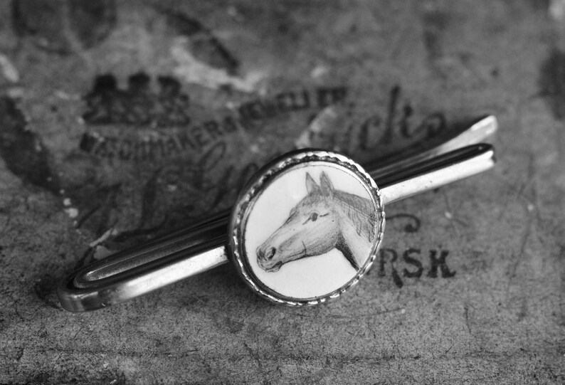 scarf ornament or for conversion VINTAGE Enamel Horse Pin black and white money clip coat pin Tie pin rare boho