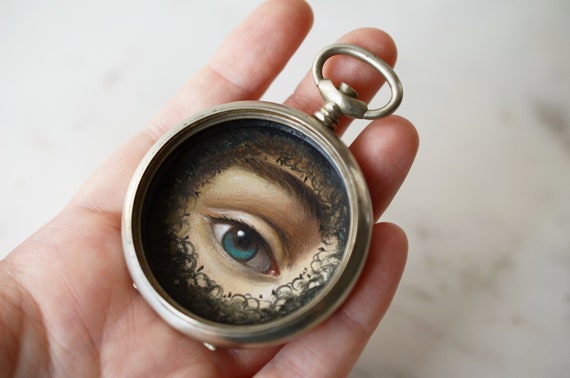 ANTIQUE Lace Mask Lover"s Eye Watch Case Pendant … - image 8