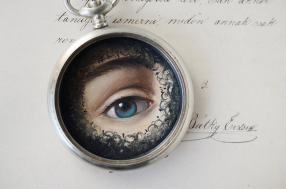 ANTIQUE Lace Mask Lover"s Eye Watch Case Pendant … - image 3