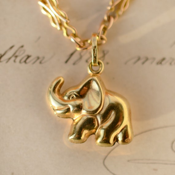 VINTAGE Elephant Puffy 9ct Gold Charm, good luck … - image 1
