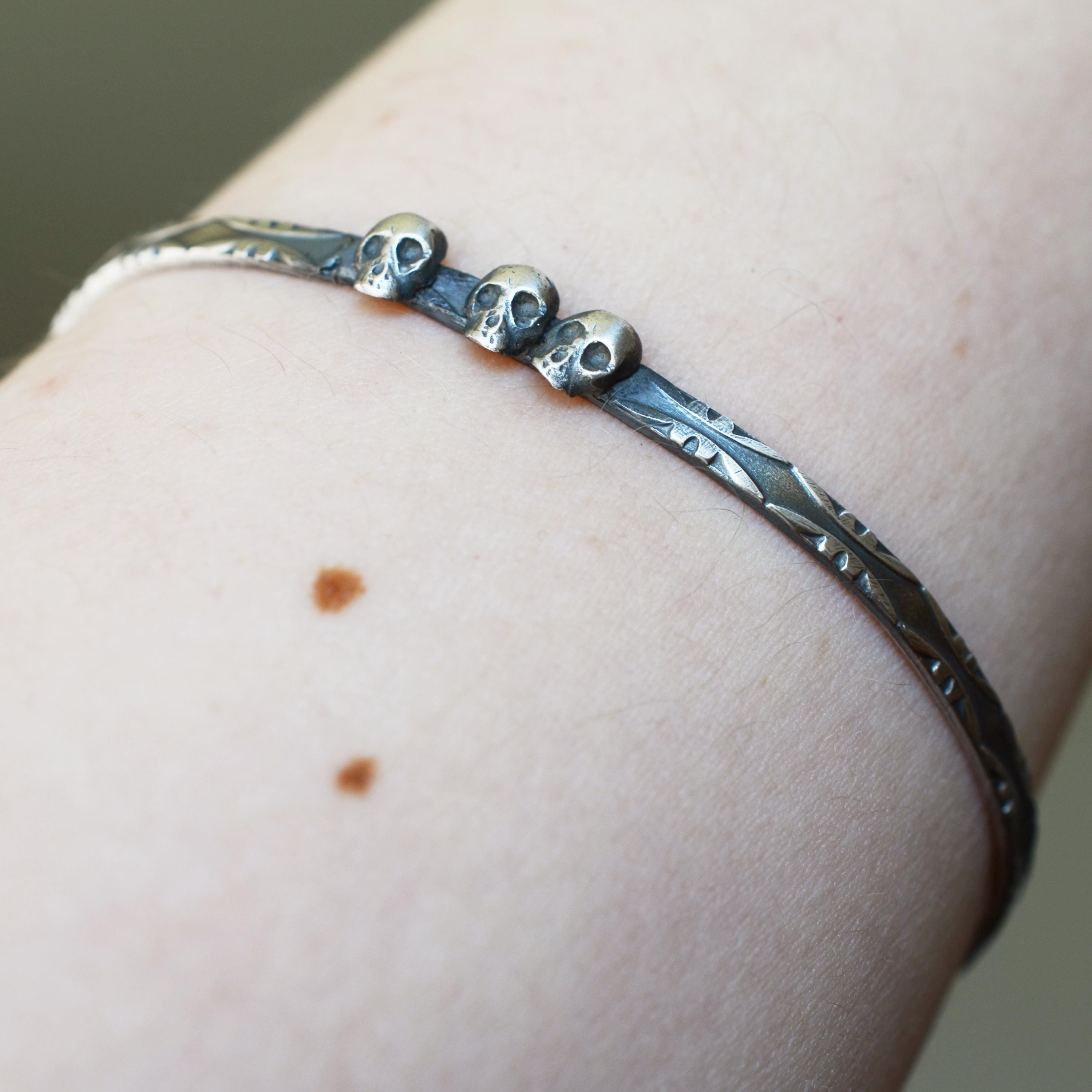 ANTIQUE Three Musketeers, Memento Mori Skulls Catacomb Bangle