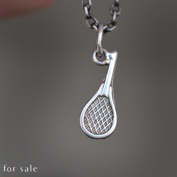 ANTIQUE Tennis Micro Charm Pendant, sterling silver 800, good luck charm, lucky in sports match, tennis racquet, fun