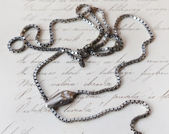 VINTAGE Schlange Box Kette Sterling Silber, Ouroboros, Jugendstil nachgegossen, Schlangenkopf neu ergänzt auf alte Kette, oxidiert, lang