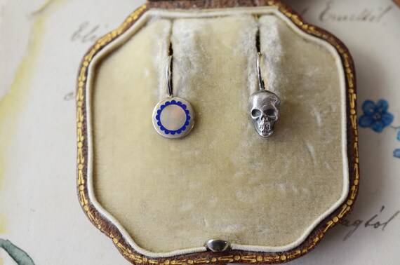 ANTIQUE Cufflink Conversion With Blue Decorative … - image 2