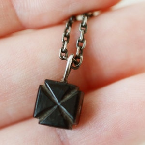 ANTIQUE Carved Maltese Cross Recycled Whitby Jet Pendant, good luck charm uniqueness, used to be part of a Victorian cross brooch, black