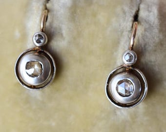 ANTIQUE Rose Cut Diamond 9ct Gold Art Deco &#39;Floating&#39; Button Setting Earrings, solid gold, lever back 1890 1910 Art Deco Victorian handmade