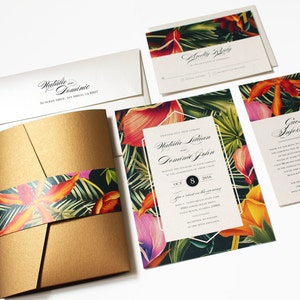 Faire-part de mariage tropical, faire-part de mariage à destination, faire-part de mariage sur la plage, fleurs tropicales, hawaïen - échantillon