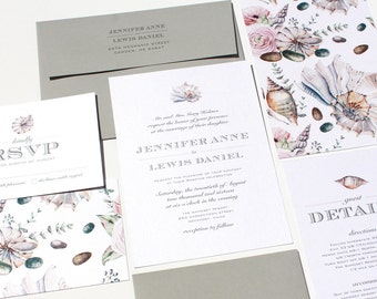 Seashell Wedding Invitation: Watercolor Beach Theme - SAMPLE