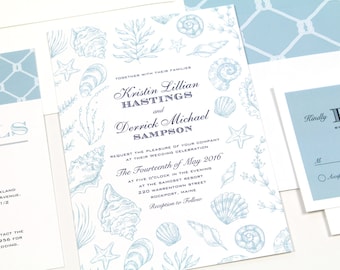 Seashell Wedding Invitation: Nautical Beach Theme - SAMPLE