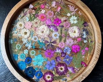 Pressed Flower Lazy Susan: Wood & Resin Charcuterie Board