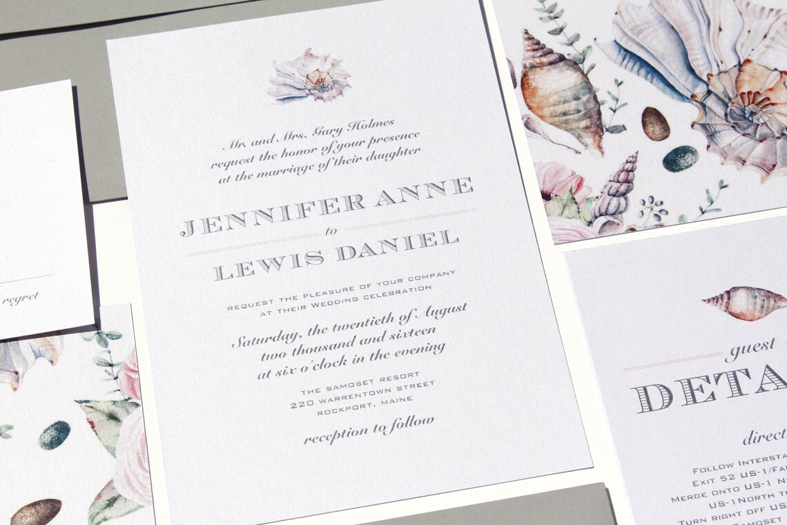 Seashell Wedding Invitation Beach Wedding Invitation | Etsy