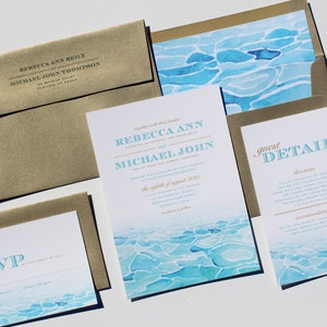 Aquarell Strand-Hochzeits-Einladung: Aqua & Gold, Nautik-Thema - DEPOSIT