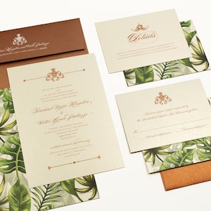 Tropical Wedding Invitation, Destination Wedding Invitation, Beach Wedding Invitation, Palm trees, pinapple, Hawaiian - DEPOSIT