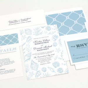 Beach Wedding Invitation, Destination Wedding Invitation, Seashells Wedding Invitation, Nautical Wedding Invitation, rope, blue - DEPOSIT