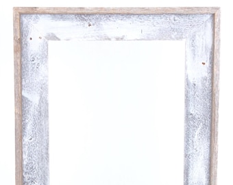 May include: A square, rustic picture frame with a distressed white finish over natural wood. The frame has a visible wood grain texture and a neutral color palette, suitable for various decor styles.