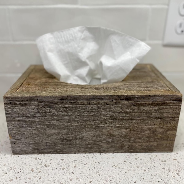 Tissue Box Cover | Rectangular Tissue Box Holder | Reclaimed Wood Decorative Facial Tissue Box Cover | Fits Over Standard Size Tissue Boxes