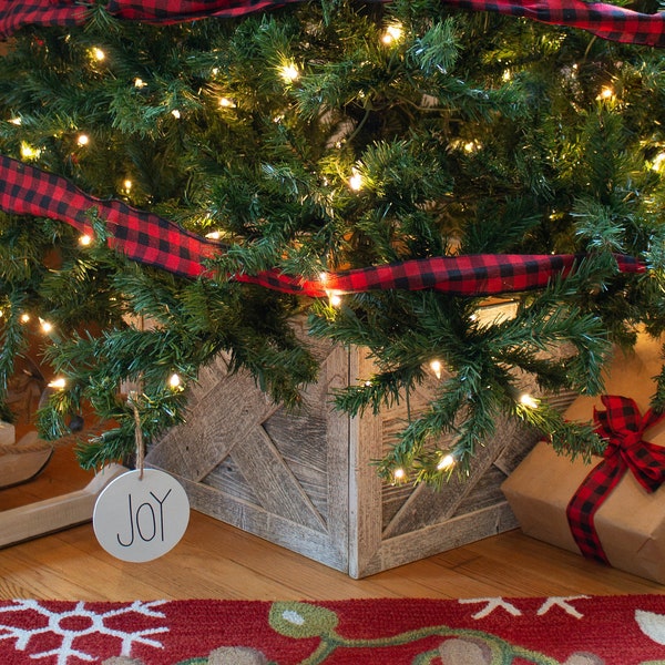 BarnwoodUSA | Christmas Tree Collar | Wood Tree Skirt | Variation | Farmhouse Tree Box | 100% Reclaimed Wood | 4 Sides