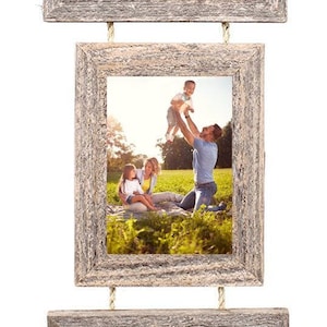 BarnwoodUSA | 5x7 Picture Frame Set of 3 on Jute Rope | 100% Up-Cycled Genuine Reclaimed Wood | (Two Landscape, One Portrait)