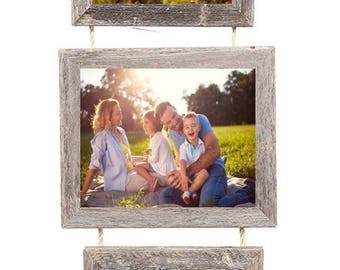 BarnwoodUSA | 8x10 Picture Frame Set of 3 on Jute Rope | 100% Up-Cycled Genuine Reclaimed Wood | (Two Portrait, 1 Landscape)