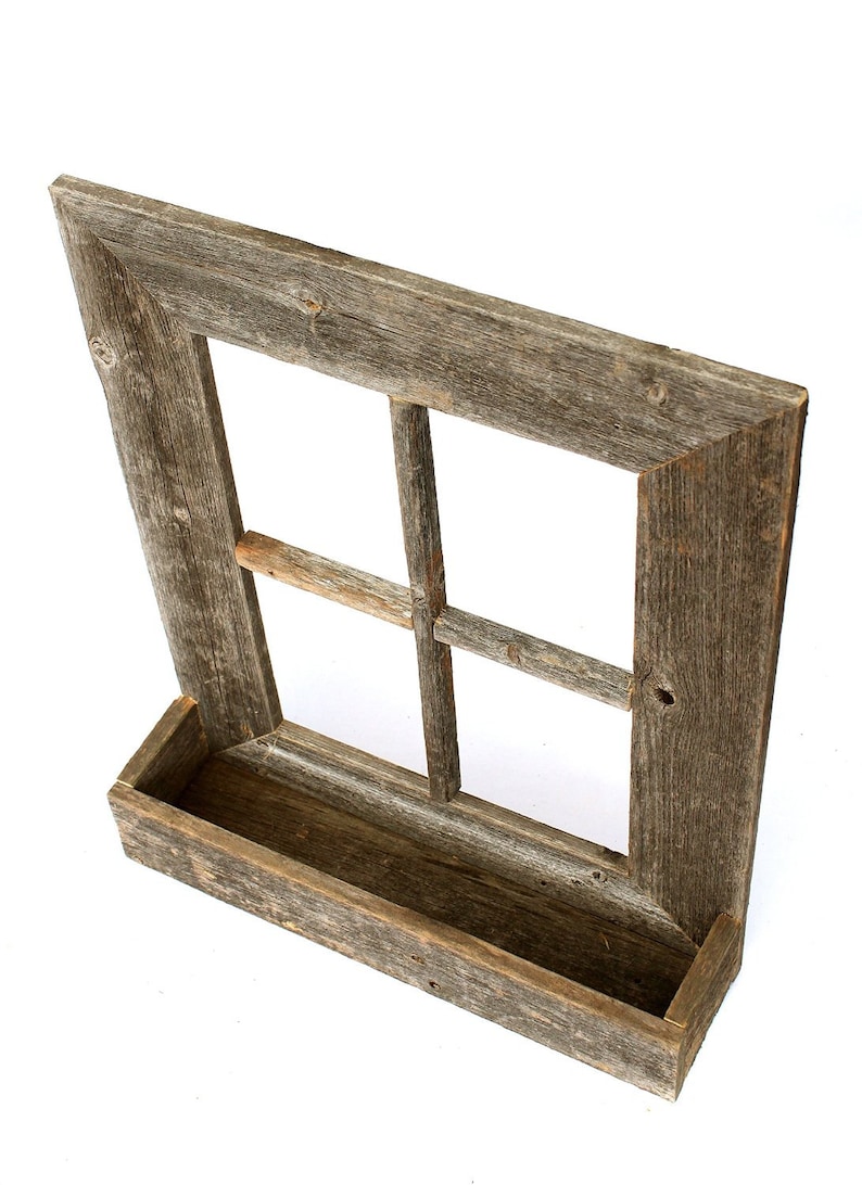 BarnwoodUSA Rustic Wooden Window Planter Box Weathered Gray Wood Planter Stand