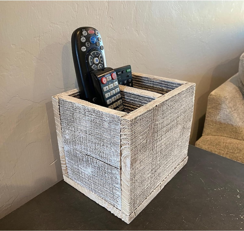 Remote Control Holder Wood Box | 2 Slot Media Storage Box | Reclaimed ...
