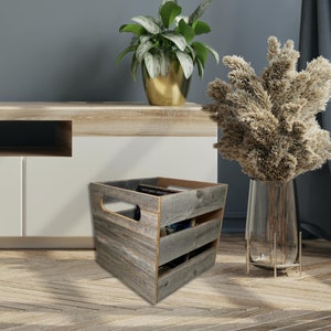 Record Crate Holds Over 50 Albums | 100% Reclaimed Wood Vinyl Storage Organizer | Fully Assembled Tabletop or Floor Crate by BarnwoodUSA