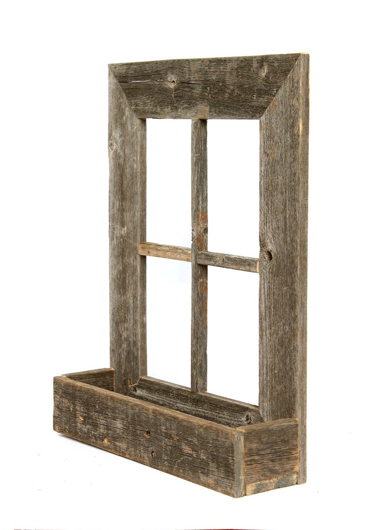 BarnwoodUSA Rustic Wooden Window Planter Box Weathered Gray Wood Planter Stand