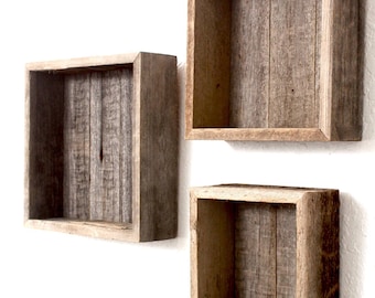 BarnwoodUSA | Farmhouse Deluxe Box Shelves | 100% Reclaimed Wood | Weathered Gray
