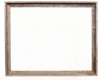 BarnwoodUSA Chicken Wire Photo or Message Board - 10 Clothes Pins Included - 100% Up-Cycled Reclaimed Wood Frame