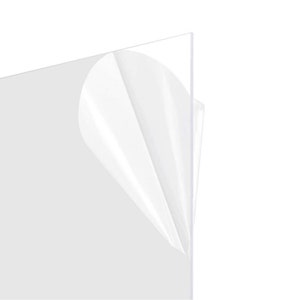 May include: A clear acrylic sheet with a protective film partially peeled back. The sheet is smooth and transparent.